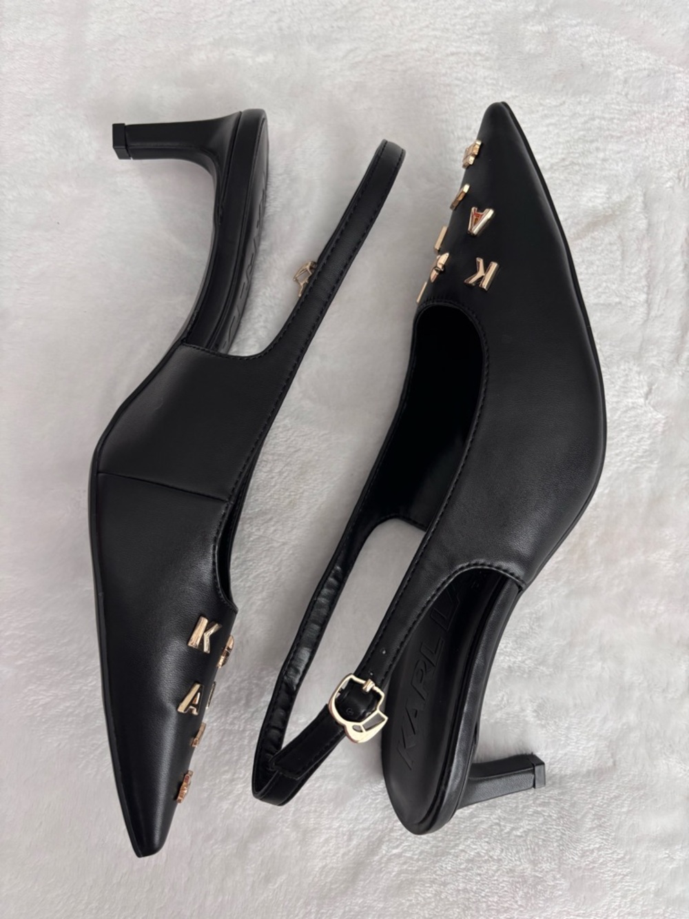 KARL LAGERFELD Sunday Black Faux Leather Slingback Kitten Heel Pump--NWOB--7.5 - Picture 11 of 15